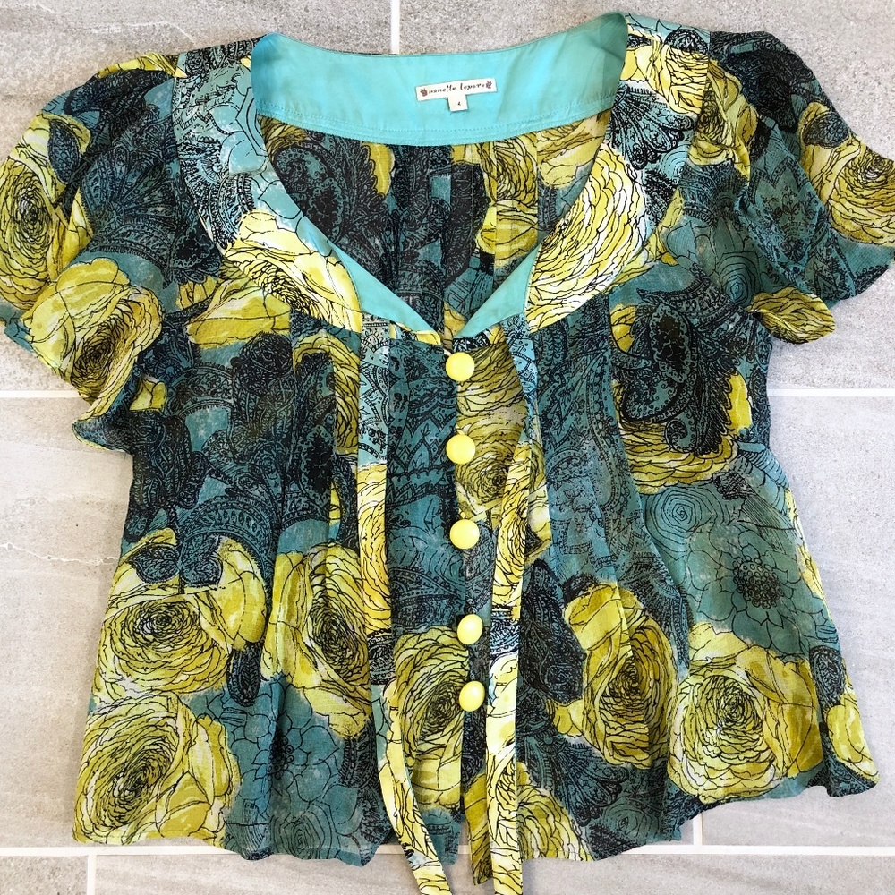Nanette lepore Floral Turquoise Blouse